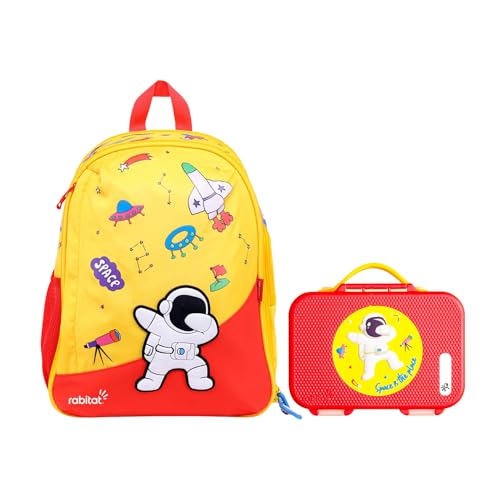 Image of rabitat Smash School Bag - 22Litres | Durable Backpack for Kids (4+ Years) | Comfortable Cushioned Back Support | Anti-Sweat Shoulder Straps | Water-Resistant | Bottle Pocket | 2-Year Brand Warranty