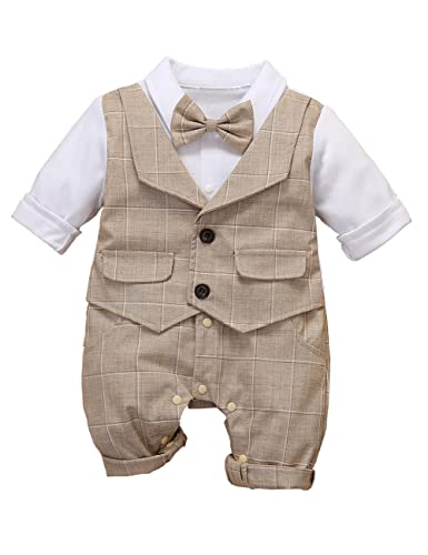 Image of HeMarIsle HMD Baby Boy Long Sleeve Gentleman White Shirt Waistcoat Bowtie Tuxedo Onesie Jumpsuit Overall Romper