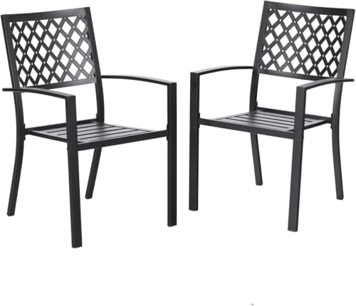 Image of PHI VILLA Stackable Patio Dining Chairs Set of 2, Wrought Iron, Black | All-Weather, 25 inchD x 23 inchW x 35 inchH, Supports 300 lb, For Deck, Perfect for patio,porch,deck,