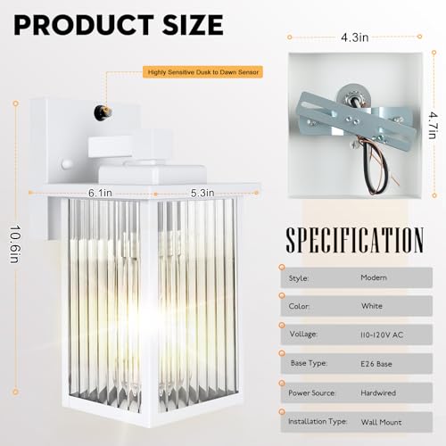 Image of 2 Pack Dusk to Dawn Outdoor Lighting, IP65 Waterproof Outdoor Porch Light with Tempered Glass, Outdoor Light Fixture for House Exterior Front Door Garage Patio(White)