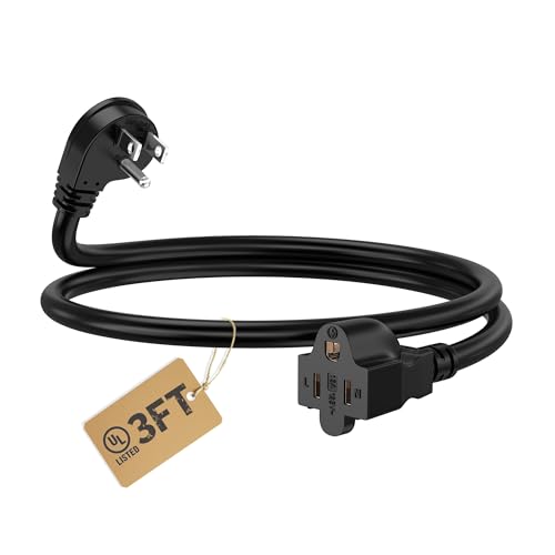 LUCKY TL Indoor Outdoor Extension Cord 16/3 Gauge Black Short Extension Cord 3ft Waterproof Flexible Case Made in Pure Copper 13A 1625W 16AWG SJTW 3 Prong Heavy Duty Wire UL