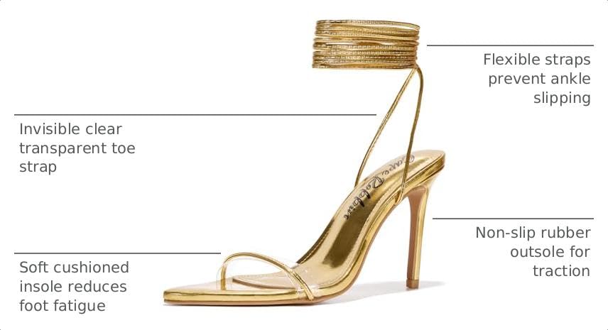 Image of Cape Robbin Women's Lace Up Stiletto Heel Sandals - Pointed Open Toe Clear Strap Ankle Wrap Tie Up High Heels (Moroni)