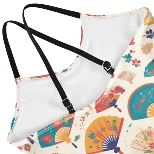 Hand Drawn Cute Japanese Fans Kids Girls 1 Piece Swim Suit Summer Swimwear Adjustable Strap Quick Dry4