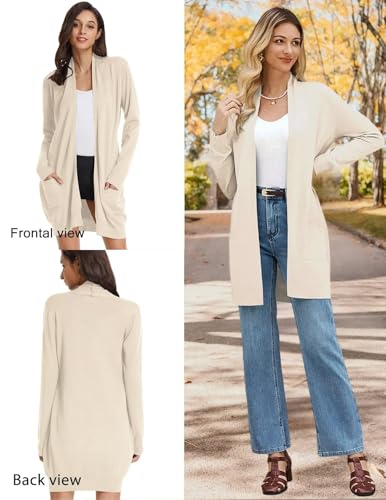 Image of GRACE KARIN Long Cardigan for Women Lightweight Open Front with Pockets | Oversized Cardigan Sweaters for Women, Soft Knit, Casual Fall Clothes, Layering Piece for Fall, Winter & Office Wear