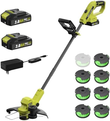 SEYVUM 20V 12-inch Cordless String Trimmer with Auto Line Feed, Two Batteries