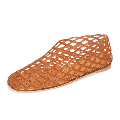 Image of Jelly Mesh Ballet Flats for Women Fishnet PVC Clear Hollow Jellies Sandals Comfortable Beach Ballerina Flats Shoes