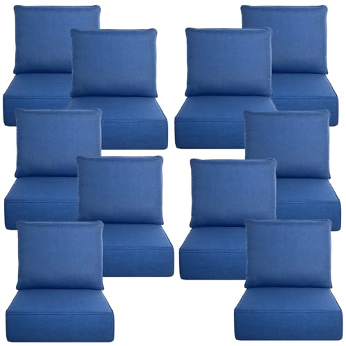 Image of Luxury 6 inch Thick Outdoor Cushion Set 10 - 22x24 Patio Furniture Cushions with 28D High-Density Foam, Water-Resistant & Fade-Resistant Fabric, Removable Covers for Patio Furniture Sofa Couch -Blue