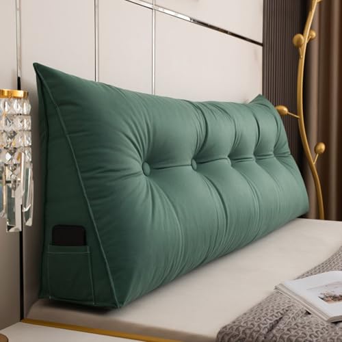 Almohada triangular de cuña para cabecero de cama, cojín lumbar verde oscuro, cojín de apoyo para respaldo de lectura, almohada de apoyo de 100 x 50 x 20 cm, ideal para comodidad y relajación