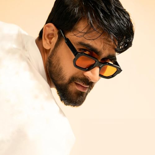 JUDOO Retro Rectangle Sunglasses for Men Women Trendy Small Orange Tinted Chunky Square Sunnies Vintage Colored Sun Glasses2