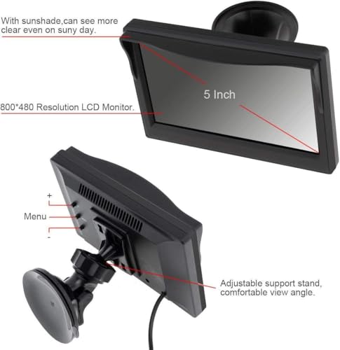 4Pin Auto-Rückfahrkamera Parkassistenzsystem, 12V-24V 5 'TFT LCD HD Farb-Rückfahrmonitor + 8 LEDs...