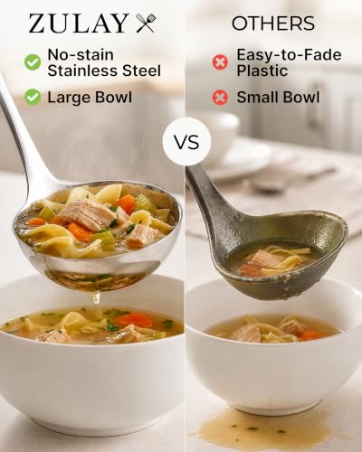 Image of Zulay Kitchen Stainless Steel Soup Ladle - 13 inch Large Ladle for Soups, Stews & Sauces - Durable, Heat-Resistant, Rust-Proof & Dishwasher Safe Kitchen Utensil with Ergonomic Handle (Pack of 3)