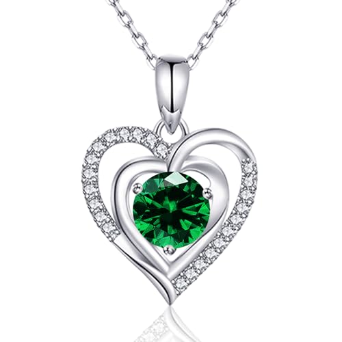 immobird collar de plata con esmeraldas corazón mayo birthstone colgante collares damas de plata 925 regalo para las mujeres