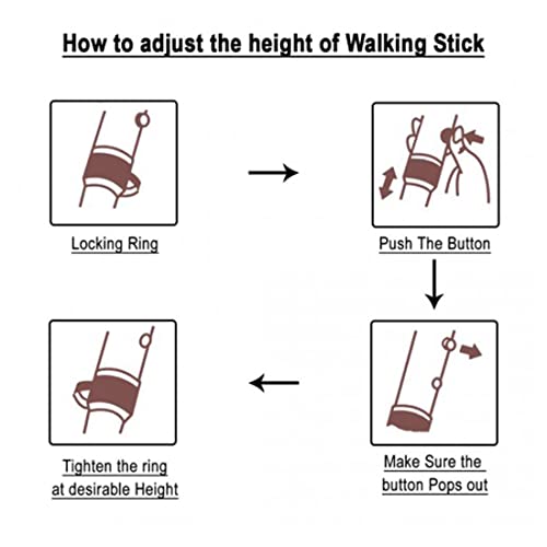 Image of Dr. Care Imported Height Adjustable Walking Stick with 10 Adjustable Height Level (Brown)
