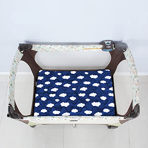 Image of Pack and Play Mattress Protector Sheets, Waterproof Mattress Pad Cover | Noiseless & 4 Layers Playpen /Playard Sheet Compatible with Graco Pack n Play & Dream On Me & Pamo Babe, Navy Cloud, 39 inch x 27 inch