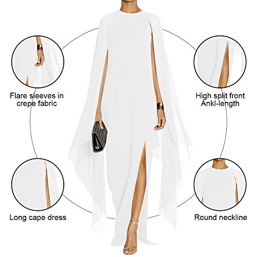 MAYFASEY Women's Elegant High Split Flare Sleeve Formal Evening Gowns Maxi Dress with Cape - Image 3