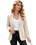 Womens Casual Blazers One Button with Pockets Open Front Long Sleeve Work Office Bussiness Suit Jackets Blazer-Khaki-L