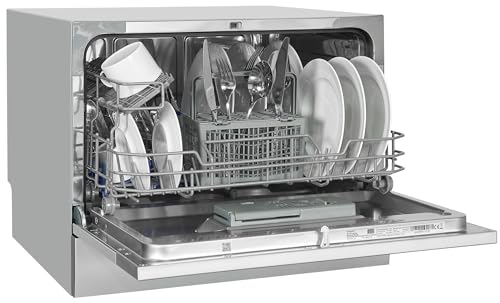 Exquisit® Lavavajillas 55Cm, Clase D, Color Plateado, 6 Servicios, 7 Programas, Indicador Falta Sal y Abrillantador, Programa 30 Min, Inicio Diferido, Consumo 49 kWh/100ciclos, Medidas 43,8x55x50 Cm.