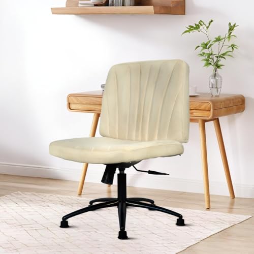 Image of CELLBELL Comfy Ergonomic Modern Accent Armchair Without Wheels in Soft Velvet Fabric for Home & Office Use | Cross Legged Back Support Chair with Adjustable Height, Recline & Metal Base (Beige)