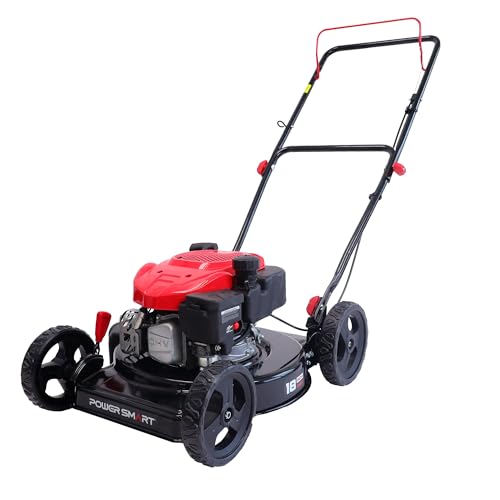 PowerSmart 18-Inch Gas Push Lawn Mower with 144cc 4-Cycle OHV Engine, 2-in-1 with Mulch and...