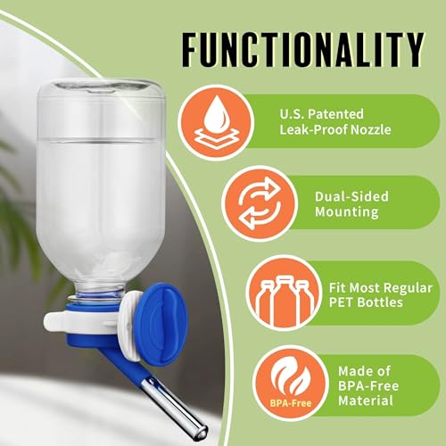 Choco Nose No-Drip Water Bottle Feeder for Guinea Pigs, Hamsters, Bunnies, Ferrets, & Small Pets, 10.2 fl.oz, 300ml - Easy to Install in Cages/Crates, US Patented Leakproof Nozzle 10mm, Blue (C128) - Image 3