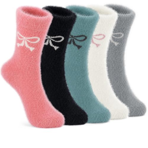 Image of SISOSOCK 5 Pairs Fuzzy Soft Cozy Comfy Socks Warm Birthday Gifts for Women