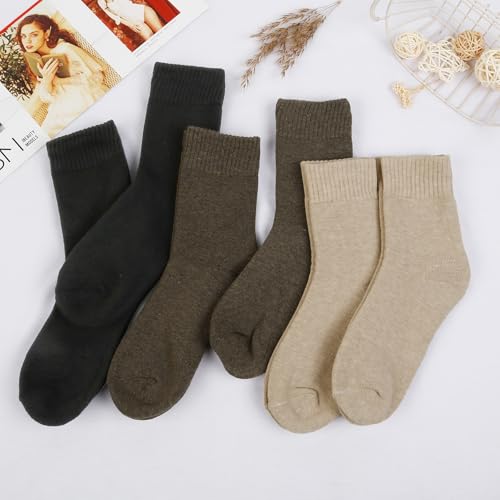 Image of Thermal Crew Socks for Women, 6 Pairs Cotton Quarter Socks in Neutral, Cozy Ankle Socks