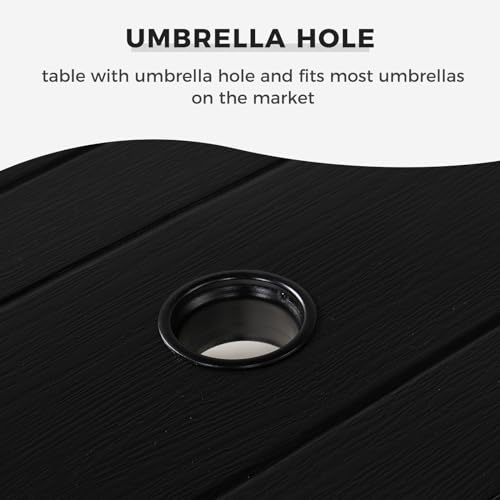 Grand Patio 7-Piece Outdoor Dining Set For 6, Grey Metal Black Woven Wicker Fixed Patio Chairs With Thickened Cushions & 1 Rectangular Woodgrain Dining Table With Umbrella For Hole Backyard Deck thumb #6