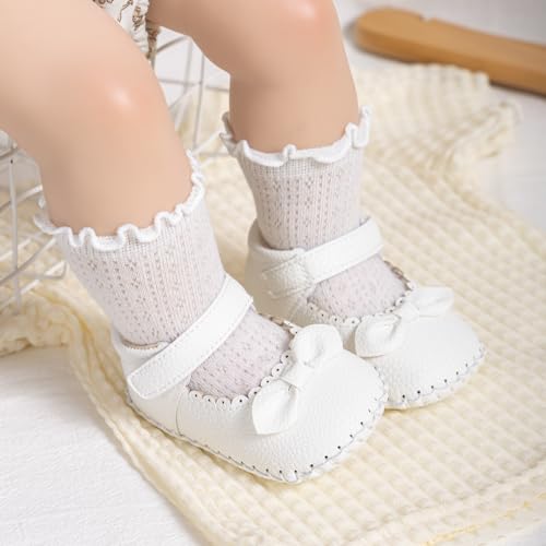 Image of Meckior Infant Baby Girl Sandals Soft Non-Slip Rubber Sole Handmade Princess Wedding Dress Shoes Toddler First Walkers