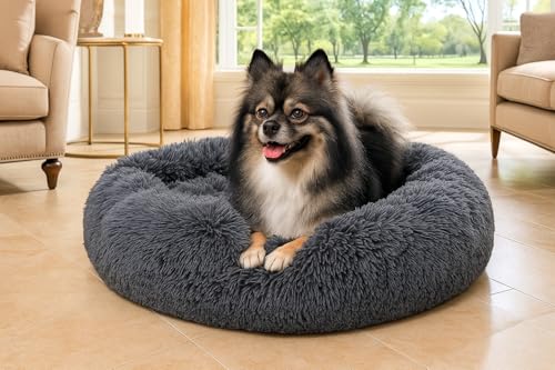 Image of RvPaws Pet Beds for Indoor, Dog Bed for Small & Puppy, Soft Fluffy Donut Cuddler Washable Round Pet Bed for Puppy and Kitten (Black, 20 Inch, Small)