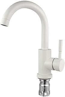 304 Stainless Steel Kitchen Faucet Hot and Cold Water Mixer White Kitchen Sink Faucet Single Knob Rotatable Lead-Free Wrench Black(White)