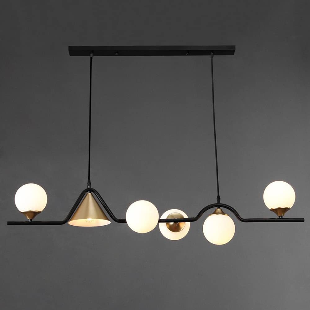 Granestner 6-Light Linear Chandelier, Pendant Lights with Glass Globes Shade, Mid-Century Style Ceiling Lighting Fixtures Hanging Lamp for Dining Room Kitchen Island