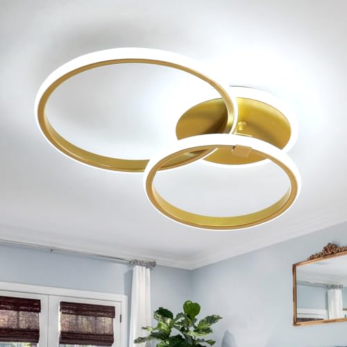 DELIPOP Lampada da Soffitto LED Moderna, 42W 4725LM Creativo Forma di Rotonda Plafoniera LED Soffitto Oro, Illuminazione a soffitto per Soggiorno Cucina Sala da Pranzo, Bianco Freddo 6500K