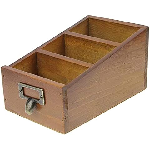 Vintage Wooden Desktop Storage Organizer Office Home Stationery Desk Tidy Remote Control Caddy Pen Pencil Holder Cellphone Name Card Organizer Tabletop Cosmetic Brushes Drawer Wood Box Container Cover