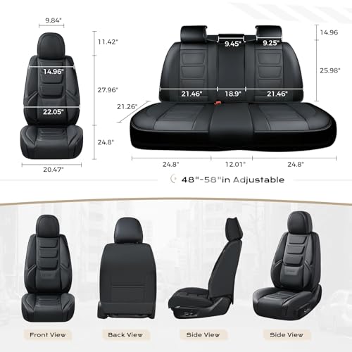 Image of Coverado Car Seat Covers Full Set, Seat Covers for Cars, Front Seat Covers and Back Seat Cover Waterproof Leather Automotive Seat Cover, Universal Car Interior Protectors Cushion for Most Cars Black