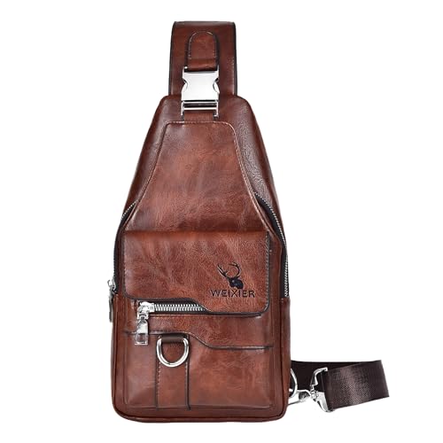 Sac de poitrine anti-vol et résistant à l'eau en cuir marron
