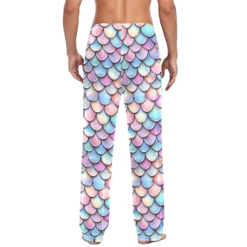 Men's Mermaid Rainbow Scales Pajama Pants with Pockets - Straight Fit Cotton Sleep Bottoms for Lounge & Nightwear3