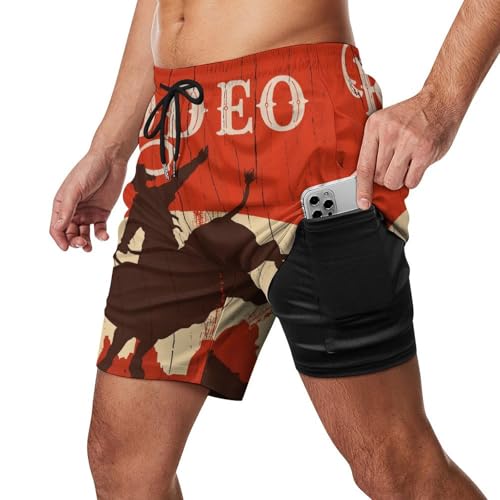 Men's Swim Trunks Bull Riding Wlid West Rodeo Beach Shorts with Pockets Mesh Lining Swimwear Bathing Quick Suits2
