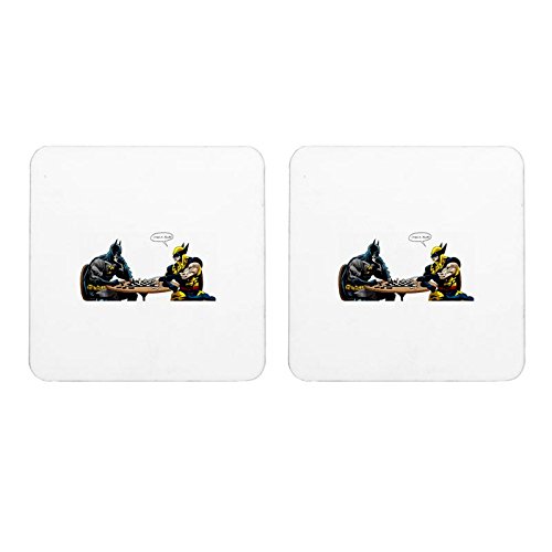 Batman Vs Wolverine in Chess Set of 2 Square Wooden Coaster