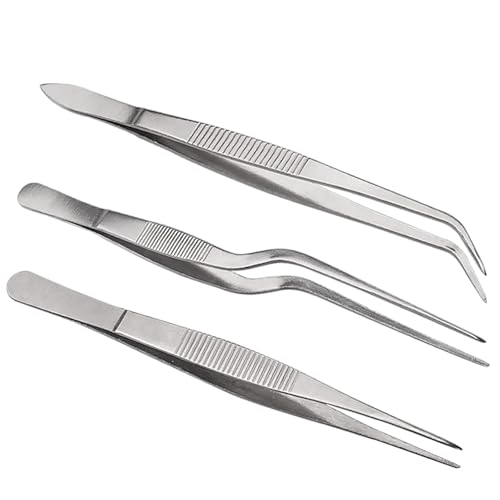 Kitchen Cooking Tweezers Culinary,3 Piece Set Stainless Steel Tweezer Precision Tongs Offset Tip for Cooking Food Design Styling