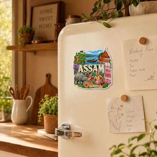 Image of Zesta Wooden Fridge Magnets Set | Refrigerator Decor Magnets for Kitchen | India Souvenir Fridge Magnet Collection | Wooden Magnet for Fridge Door Decoration (Assam)
