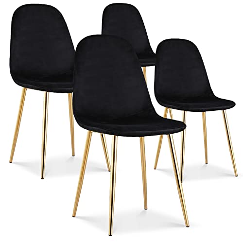 INTENSE DECO Lot de 4 chaises Bali Velours Noir Pieds doré