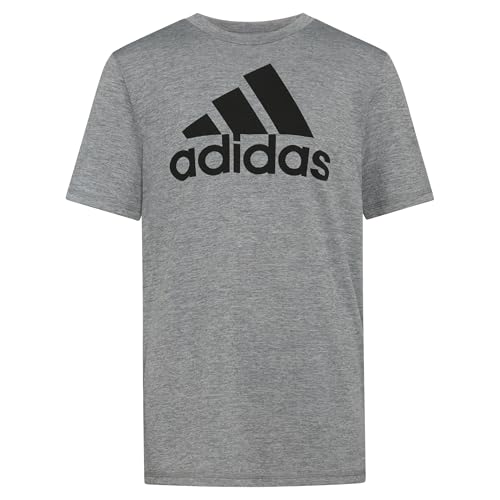 adidas Boys' Stay Dry Moisture-Wicking AEROREADY Short Sleeve T-Shirt, Dark Gray, 18-20