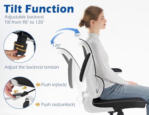 Image of TRALT Ergonomic Office Chair - Desk Chair with Adjustable Lumbar Support Computer Chair - Mesh Comfy Chair with Flip-up Armrests - Gaming Chairs for Adults Home Office (PU Leather, Black White)