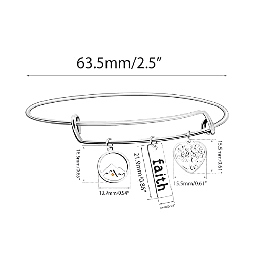 Image of Uloveido Stainless Steel Tree of Life Bangle Mustard Seed Pendant Faith Cuff Bracelet Gifts for Women Teen-Girls Y639