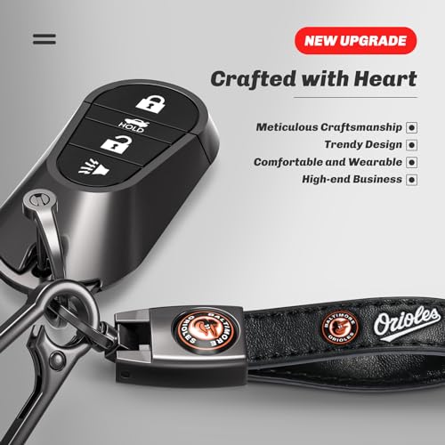 Image of Car Keychain Keyring for Baltimore Orioles Baseball Fans,Orioles Accessories Women /Men's Keychains for Vehicles,Leather Key Ring Lanyard for Car Key Fob Holder,Key Fob Keyring Replacement