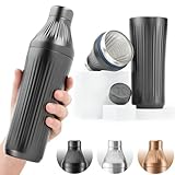 Elevated Craft Diamond Edition Hybrid Cocktail Shaker Set - Premium Vacuum Insulated Gunmetal Black, 28 oz, Includes Built-In Strainer, Precise Measuring Top & XL Polishing Cloth - Martini Shaker