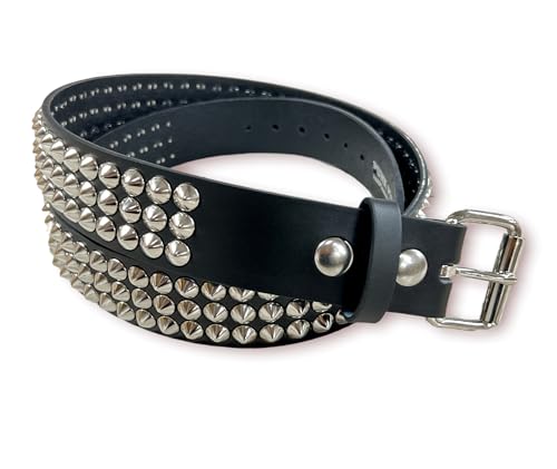 Three Row Cone Stud Belt Made In USA Genuine Leather Punk Goth Thrash Metal3