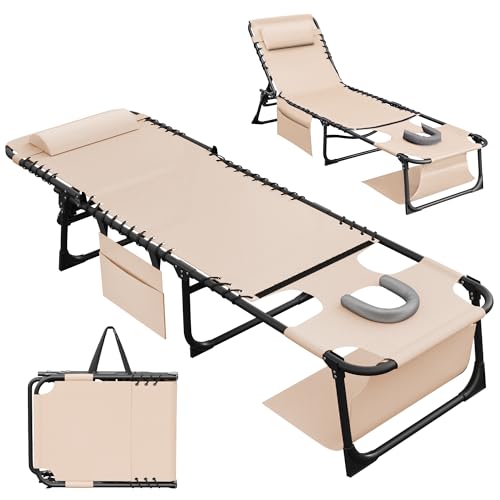 Devoko Beach Lounge Chair, Outdoor Sun Tanning Chair with Face Hole, Heavy Duty...