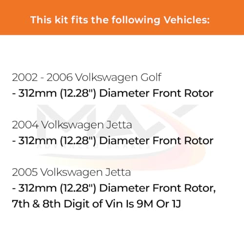 Image of Max Advanced Brakes Front Brake Kit Compatible With 2002 2003 2004 2005 2006 VW Jetta Golf w /12.28 inch Front Rotor Replacement Premium OE Disc Brake Rotors and Ceramic Brake Pads