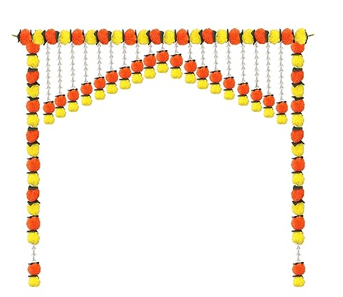 Image of Tia Crafts Artificial Marigold Jasmine Door Toran for Main Door Entrance, Flower Bandhanwar Door Hanging for Home Decoration, Pooja, Diwali, Ganpati, Wedding, Housewarming, Reusable Festive Decor